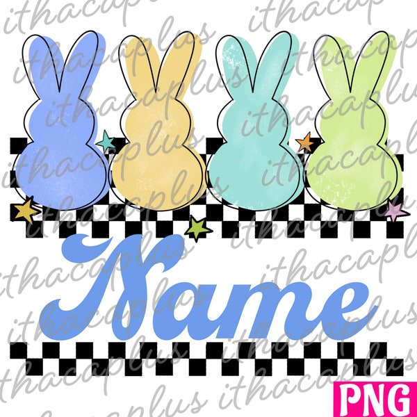 Easter png, retro checkered Easter bunny  frame PNG boy, Easter bunny sublimation, 90s Easter egg Clipart, printable, add name, spring png