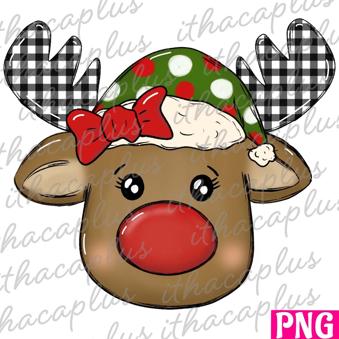 Christmas Png, Red Bow Reindeer Rudolph Santa Hat Sublimation for Girl