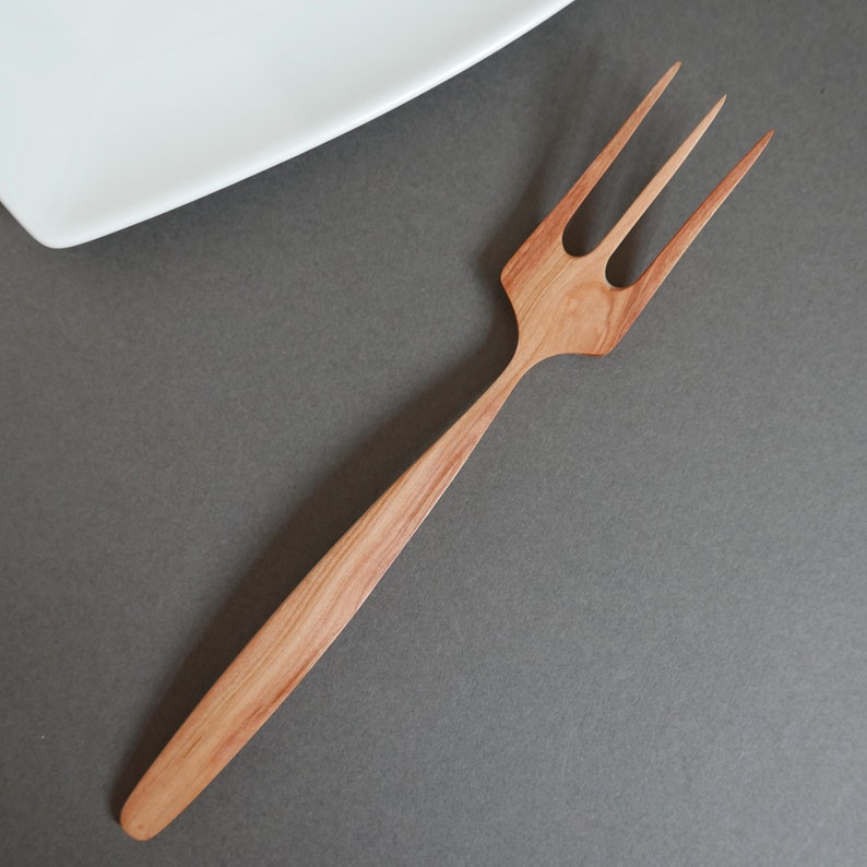 Plum wood hand carved cooking and serving fork