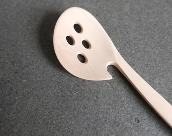 Maple wood hand carved strainer spoon 9.5 inch