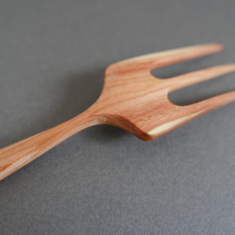 Plum wood hand carved cooking and serving fork