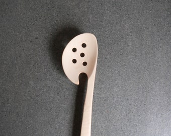 Maple wood hand carved strainer spoon 9 inch (23 cm)