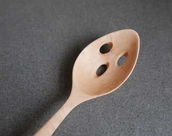 Maple wood hand carved strainer spoon 12.5 inch