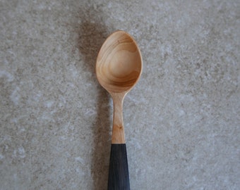 Cherry wood hand carved spoon with aged handle 6.5 inch