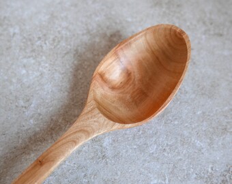 Plum wood hand carved long cooking and serving spoon 11.5 inch