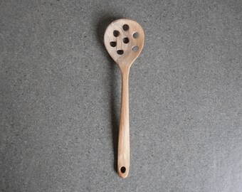 Bog oak wood hand carved strainer spoon 6 inch