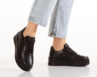Shoes - Personalized Women's Leather Sneakers, Real Calf Leather Custom Footwear, Unique Style , Comfort