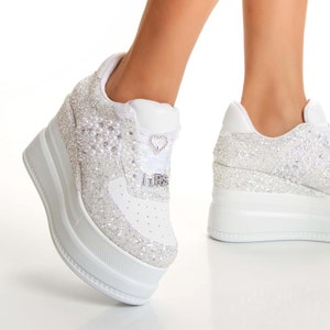 Glitter Platform Wedding Sneakers, Personalized Bridal Shoes