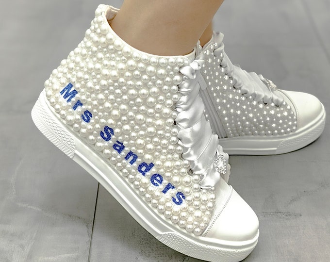 Personalized Pearl Bridal Sneakers, Custom Wedding Shoes