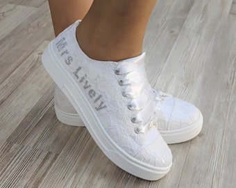 Custom Bridal Sneakers, Glitter Name, Lightweight Sole, Wedding Shoes
