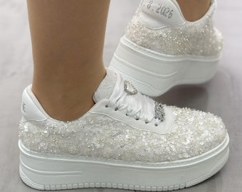 Custom Glitter Wedding Sneakers, Bridal Dance Shoes