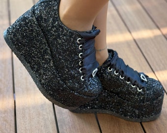 Personalized, wedge Heel Shoes Glitter Color Options Wedding Shoes