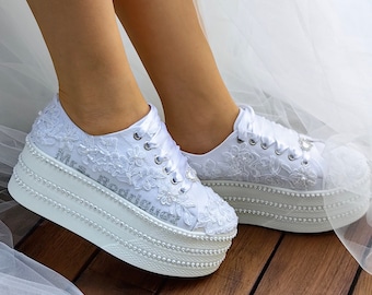 Personalized Bridal Sneakers, Handmade Lace Wedding Shoes
