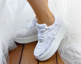 Custom Wedding Sneakers, Embroidered Flower Applique, Bridal Gift Shoes