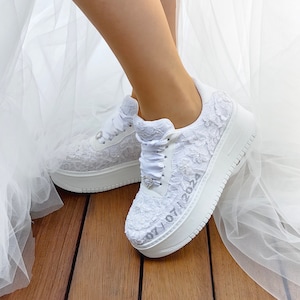 Wedding Custom Sneakers Personalized , Bridal Shoes Desinger , Bride gift shoes wedding sneakers flower applique embroidered bridal shoes