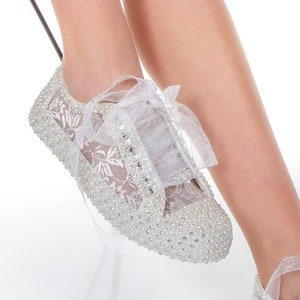 Ivory Pearl Bridal Shoes, Custom Lace Wedding Sneakers