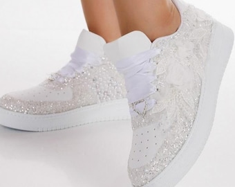 Personalized Glitter Bridal Sneakers, Laced Wedding Shoes