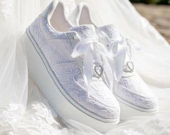Personalized Lace Wedding Sneakers, Custom Bridal Shoes