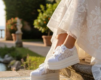 Adjustable Height Bridal Sneakers, Custom Wedding Shoes, Comfortable Platform Footwear, Personalized Bride Trainers