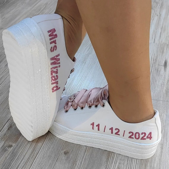 Customizable Party Shoes Bride and Shoes Glitter lettering Colors Stilo design Bridal Shoes personalized Laces and Shoes Text Colors **New**