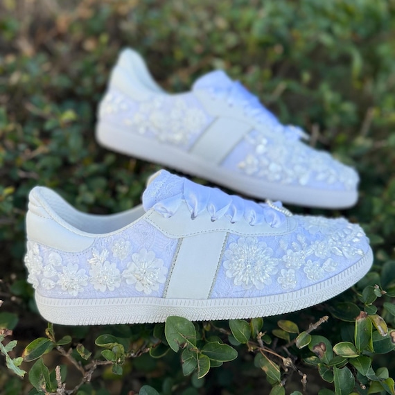 Custom Wedding Bridal Sneakers / Personalized , Customize Name and Date On Shoes / Flat Bride Unique