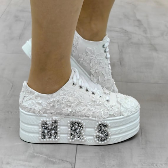 Bridal shoes  Desing Flat Platform  Customization Options Height Options and Text Wedding Bridal Shoes