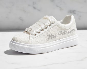 Wedding Lace Bridal Shoes , Personalized Comfort Desing , Color Optins Custom Flat Sneakers