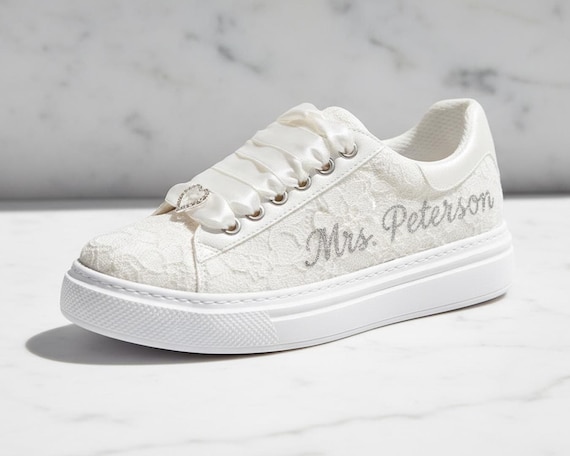 Wedding Lace Bridal Shoes , Personalized Comfort Desing , Color Optins Custom Flat Sneakers