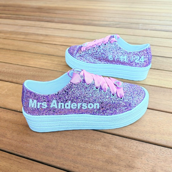Bride shoes glitter color options wedding glitter shoes text personalize shoes bride glitter sneakers shoes bridal  shoes New
