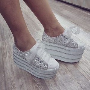 Pearl Wedding Sneakers, Luxury Bridal Shoes, Personalized Design image 9