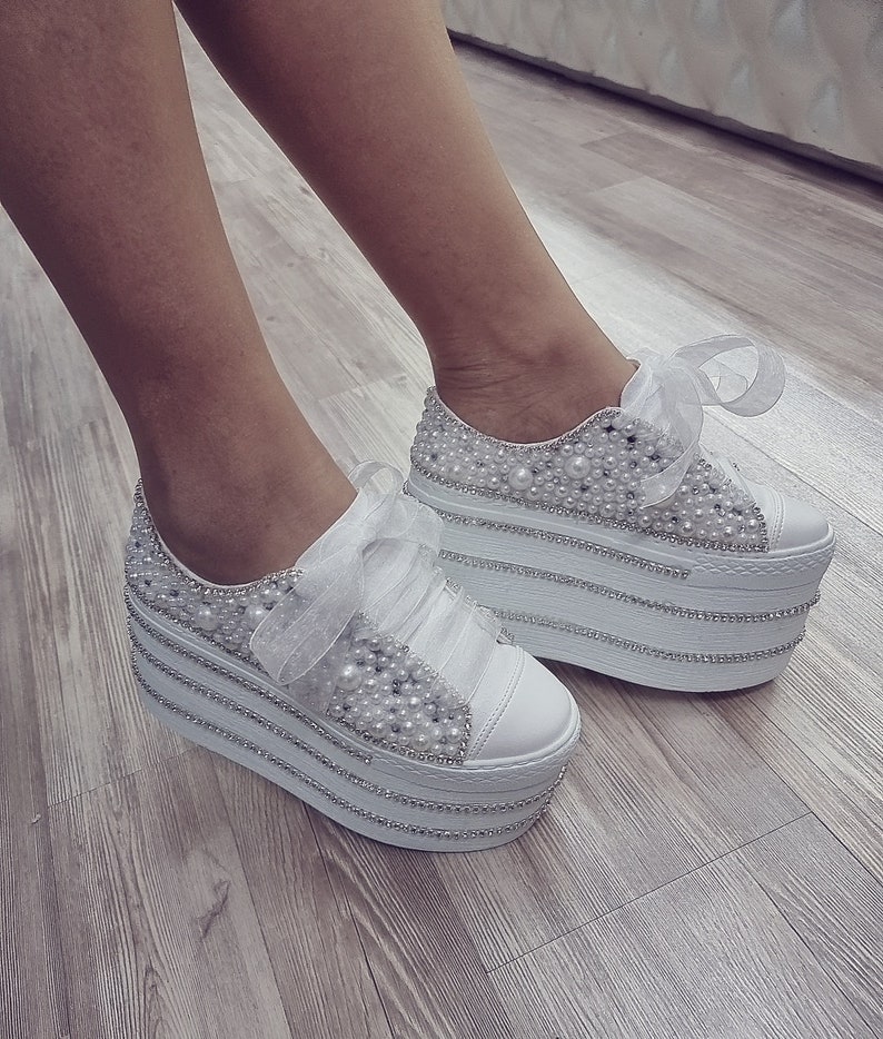 Pearl Wedding Sneakers, Luxury Bridal Shoes, Personalized Design image 9