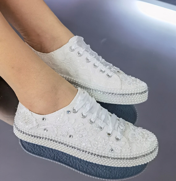 Bridal Shoes Ivory or White Options Customizable Bridal Shoes, Pearl ,Crystal Stone Applique Soft Beauty (Picture:Ivory)