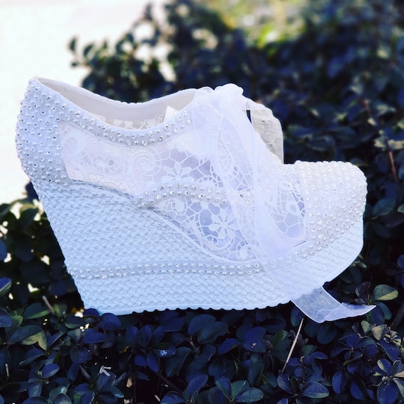 Bridal Shoes - Elegant Wedge Heel Engagement Shoes  High Heels for Weddings, White Bridal Footwear, Comfort & Style