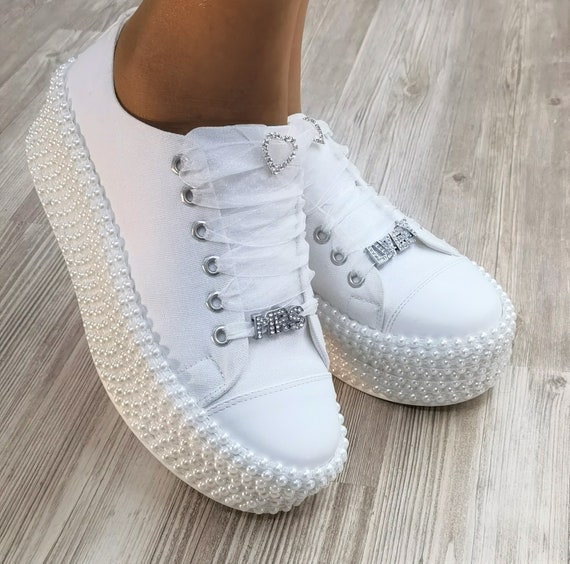 Bridal Shoes Height Options Luxury White Pearl White Linen custom wedding shoes Stilo Desing Customization Options Bride Shoe