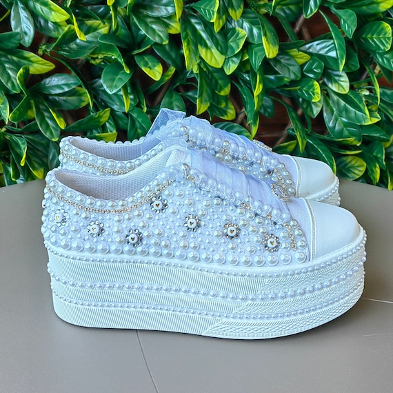 Customize Bridal Shoes Luxury Pearl White or Ivory Pearls Extreme Comfortable Bridal Party Shoes Height Options Bridal shoes for wedding