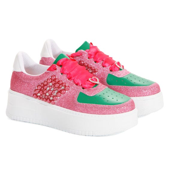 Personalized Colorful Sneakers,  Production in Desired Color, Special Design Wedding Colorful Sneakers, Comfortable Green, Pink, White Shoes