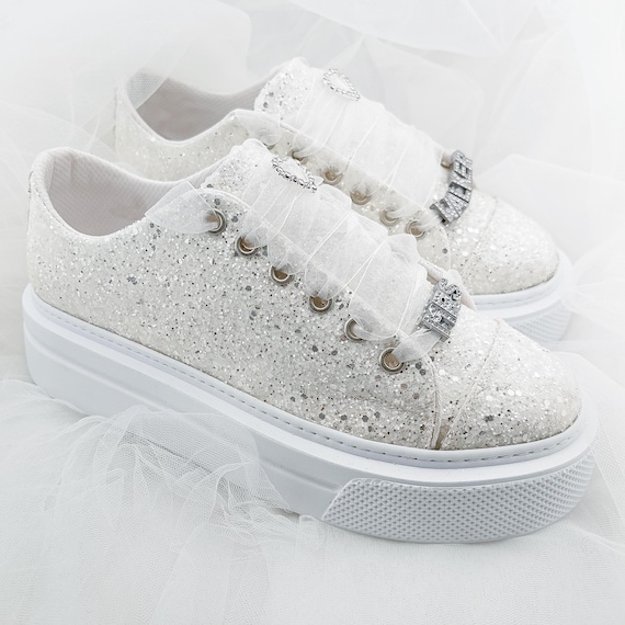 Bridal Shoes, White Glitter or Different Color Options Production Sneakers custom Wedding Dress Shoes Personalized Gift shoes for bridesmaid