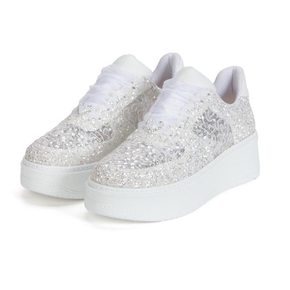 Wedding Custom Sneakers Embroidered lace and Glitter Color Options , Bride Custom Sneakers Wedding Dress Comfortable Bridesmaid Sneakers New