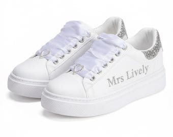 Custom Designed Bridal Sneakers, Wedding Gift, Personalized Bride Party Gift, Comfortable Shoes for Brides