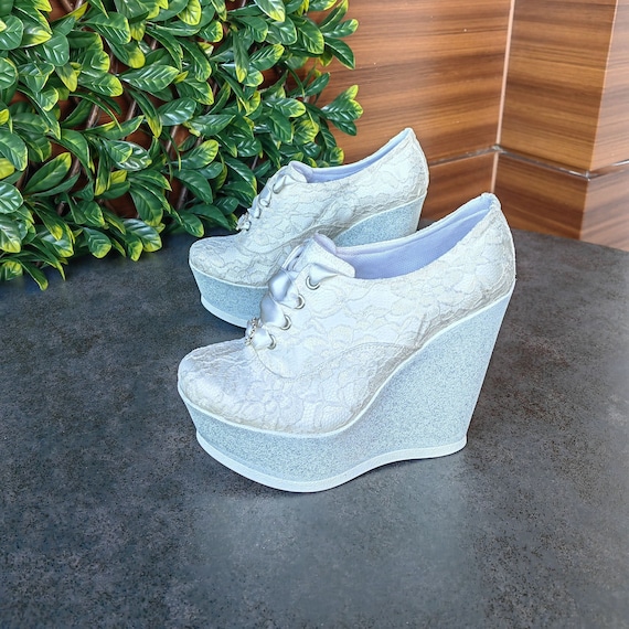 Bridal Shoes Wedge Heel Ivory or White Option Wedge Heel Bridal Shoes Comfortable Bridal Shoes New Simple Design New Fashion Lace Bridal