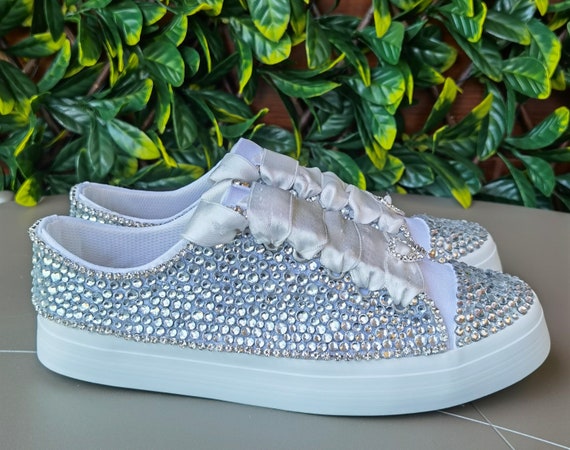 Silver Glitter Sneakers for Bride, Wedding, Birthday, Special