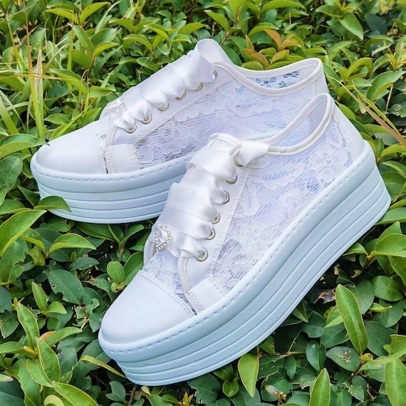 Luxury White Personalize Lace Sports Bridal Shoes, Super Quality Comfort Quality! Height Options  Quality