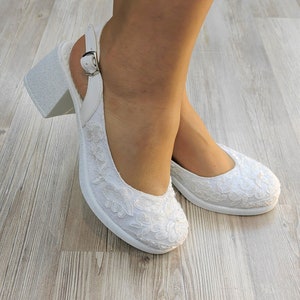 Bridal Heels casual shoes back heel open front closed bridal shoes white or ivory  bridal shoeslace heels
