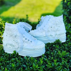 Bride Sneakers shoes wedding shoes long top lace in zipper white bride shoes platform , personalized custom shoes woman bride shoes luxary