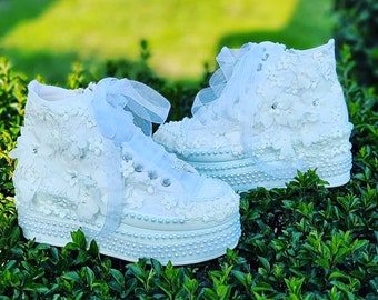 Lace Wedding Sneakers, Platform Bridal Shoes, Custom Personalized Shoes