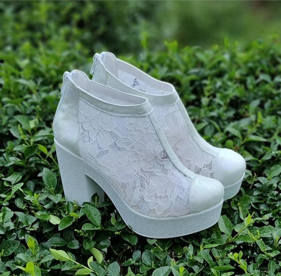 Wedding Shoes - Bridal Shoes - 10cm Height - Platform Heels - Comfortable Bridal Shoes - Lace Bridal Shoes - Back zipper