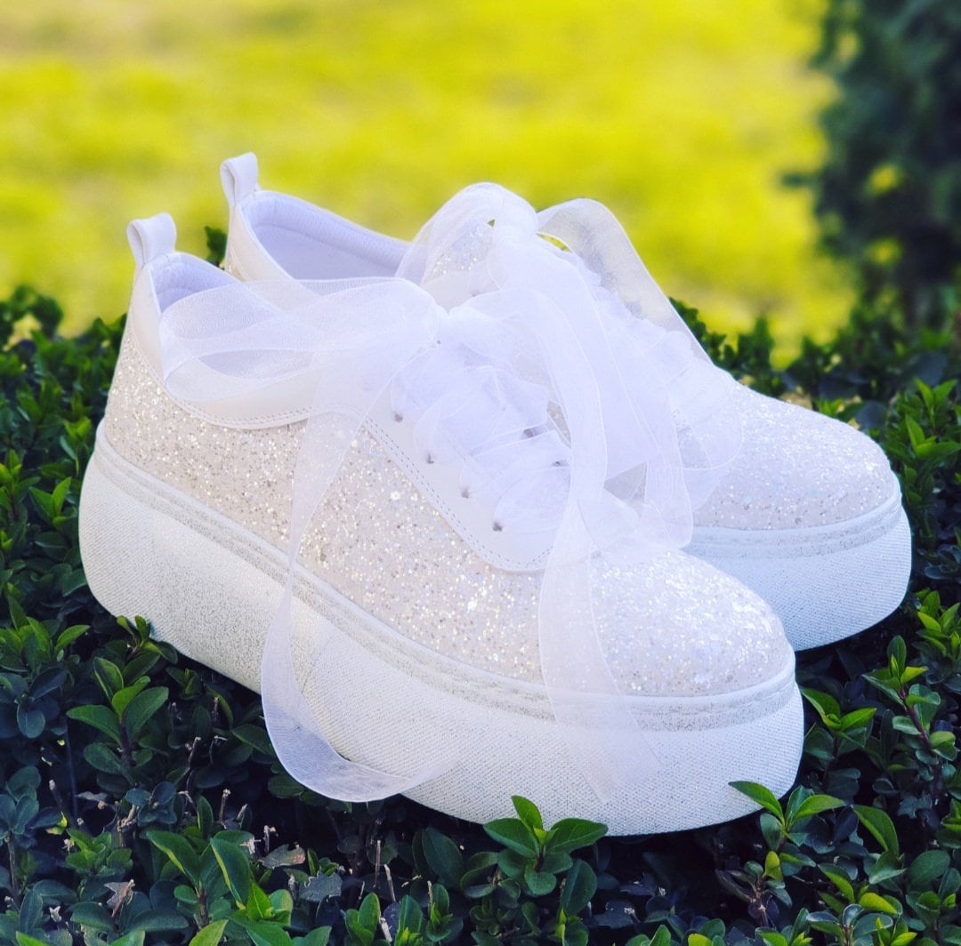 Jeekopeg Glitter Sparkly Fashion Sneakers Shoes Shiny Casual Shoes Bling  Sequin Concert Low Cut Lace up Shoes