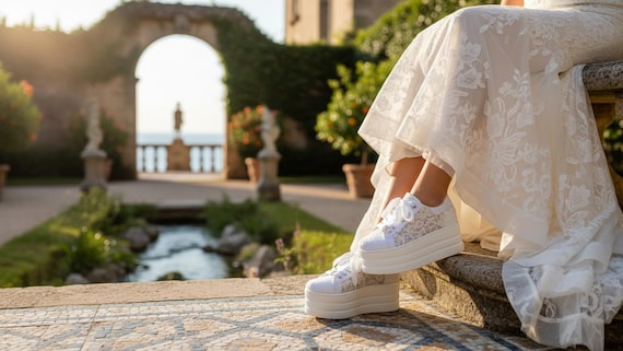 Adjustable Height Bridal Sneakers, Custom Wedding Shoes, Comfortable Platform Footwear, Personalized Bride Trainers