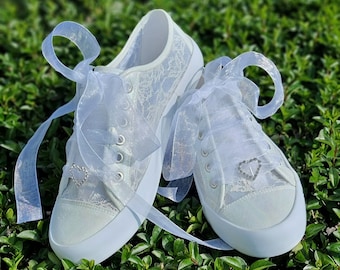 Lace Wedding Sneakers, White Party Shoes, Bridal Shoes, Custom StiloShoes