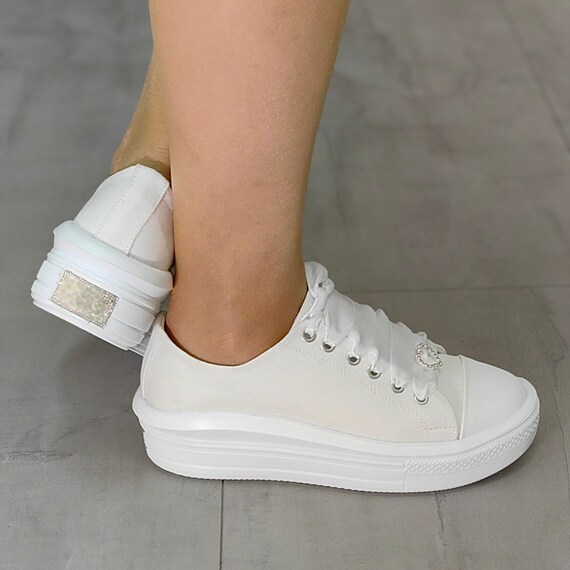 Personalized Wedding Sneakers: White Bridal Shoes with Charms